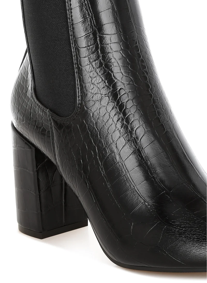London Rag Faux Leather Block Heel Ankle Boots in Black