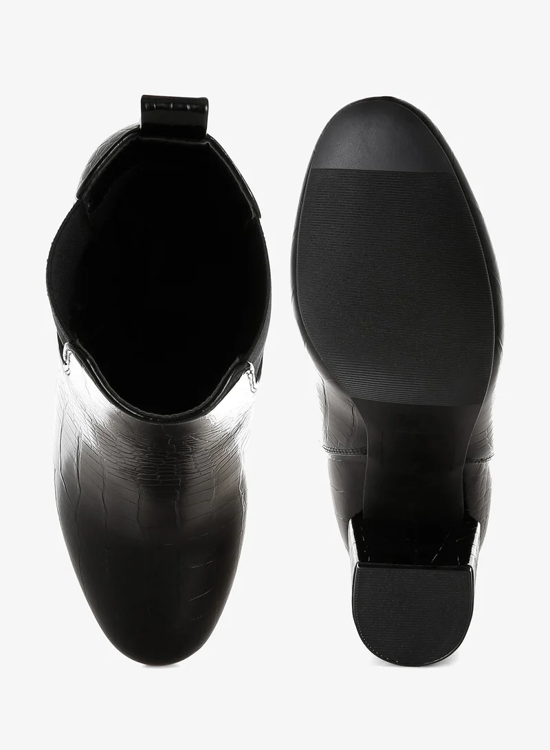 London Rag Black Faux Leather Block Heel Ankle Boots in Black for Women | Best Price UAE