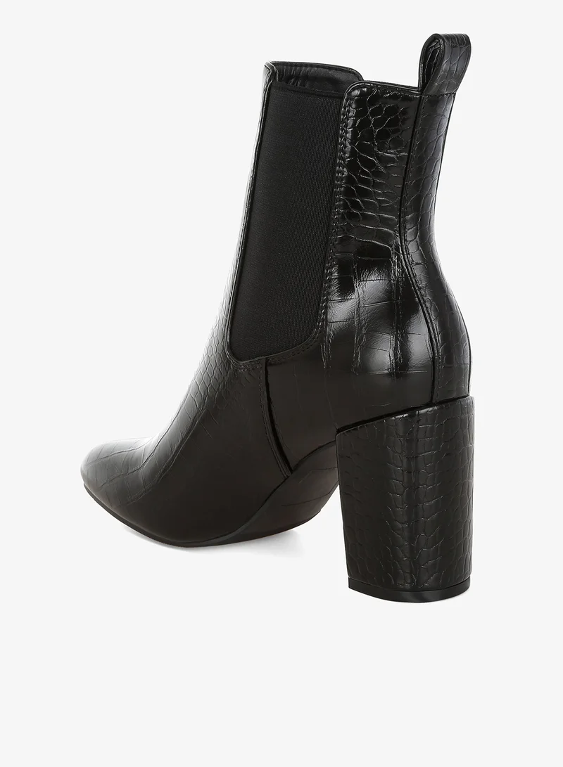 London Rag Black Faux Leather Block Heel Ankle Boots in Black for Women | Best Price UAE