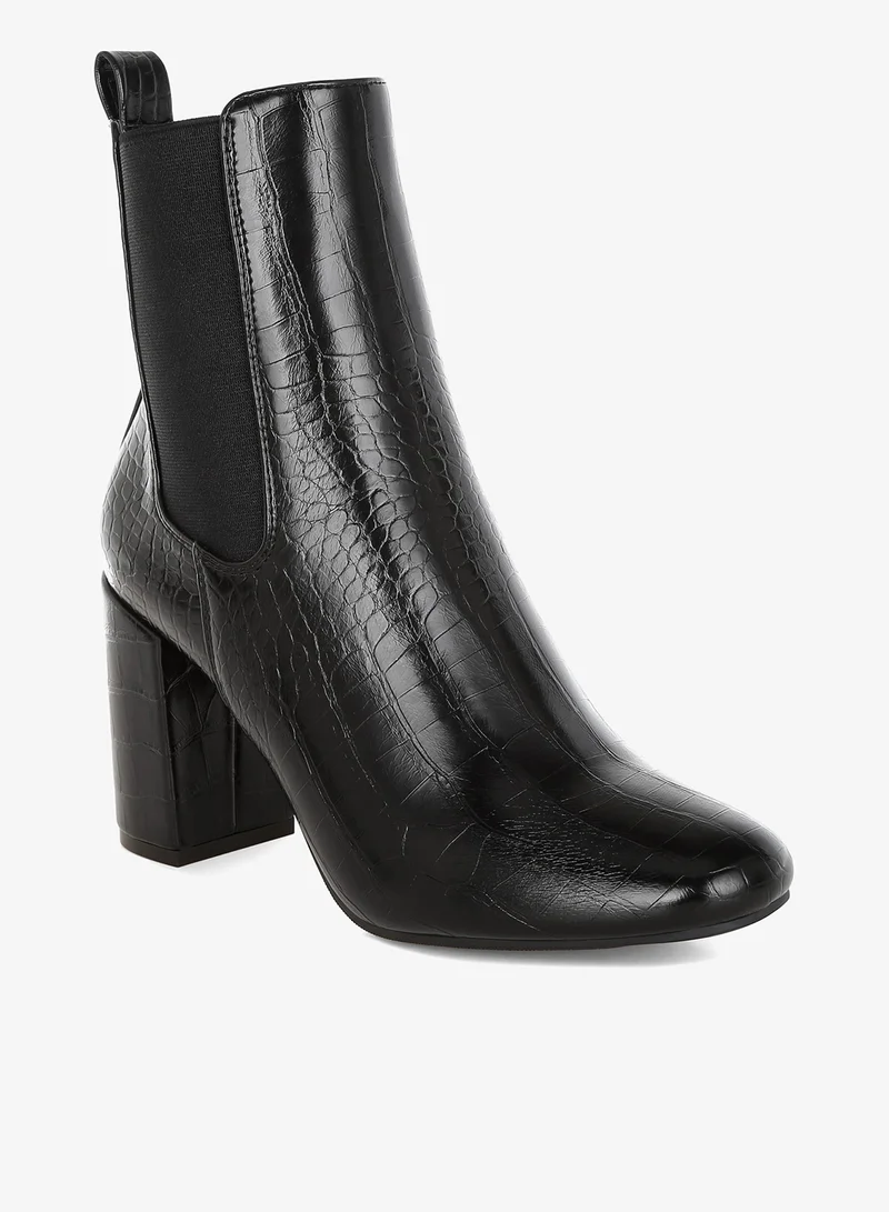 London Rag Black Faux Leather Block Heel Ankle Boots in Black for Women | Best Price UAE