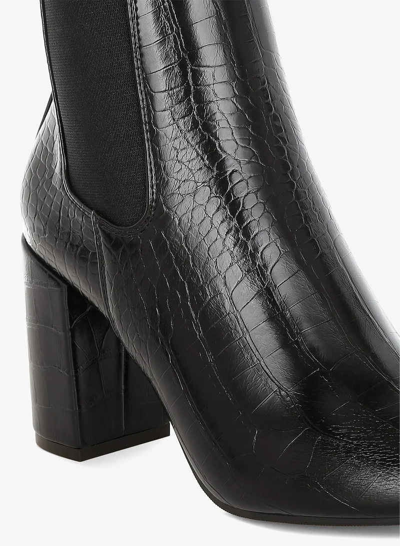 London Rag Black Faux Leather Block Heel Ankle Boots in Black for Women | Best Price UAE