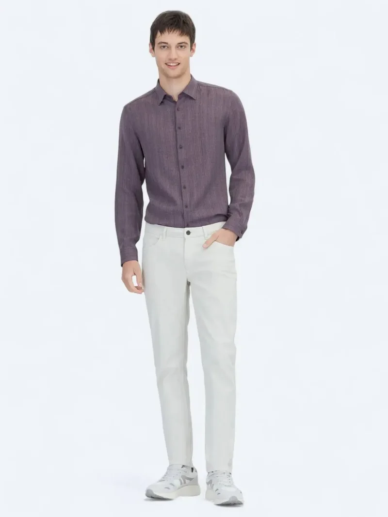 Kip Ecru Weaving Slim Fit Casual Cotton Blended Trousers