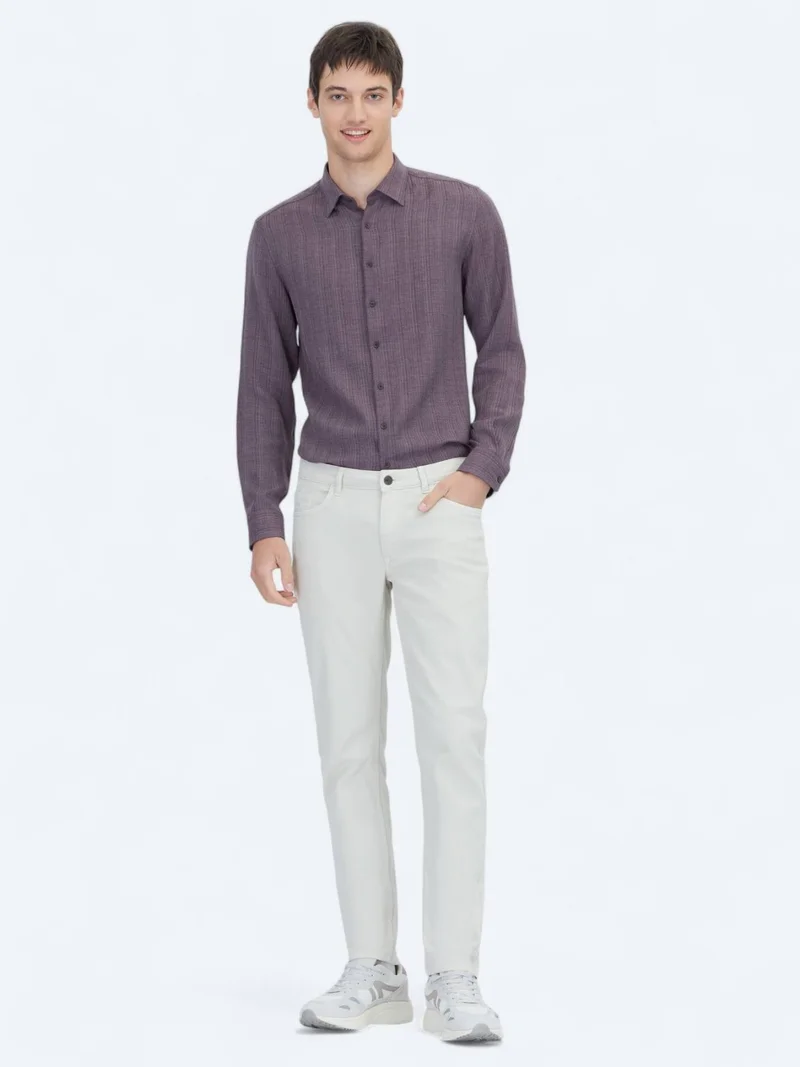 Kip Ecru Weaving Slim Fit Casual Cotton Blended Trousers