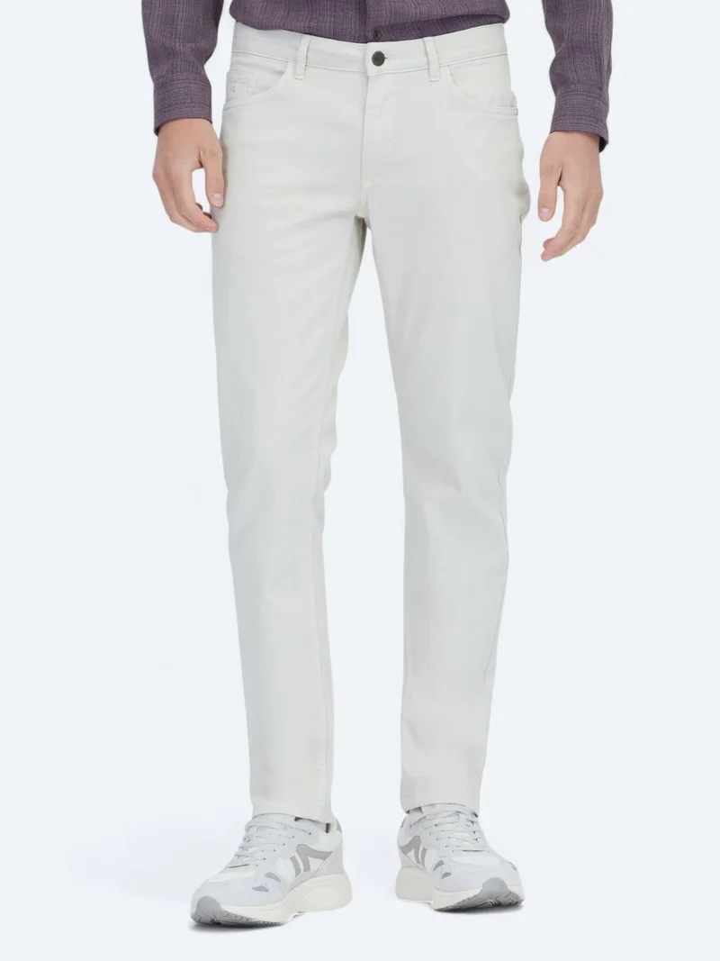 Kip Ecru Weaving Slim Fit Casual Cotton Blended Trousers