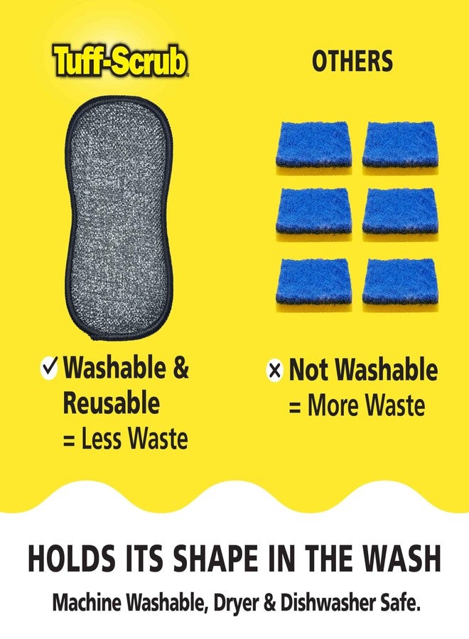 TUFF-SCRUB وسادات إسفنجية ميكروفايبر مضادة للميكروبات من فريش تاف-سكراب، قماش معالج بتقنية SILVADUR المضادة للميكروبات ورغوة مشبعة بالفحم، عبوة 6 قطع بحجم كبير باللون الأخضر - Image 5