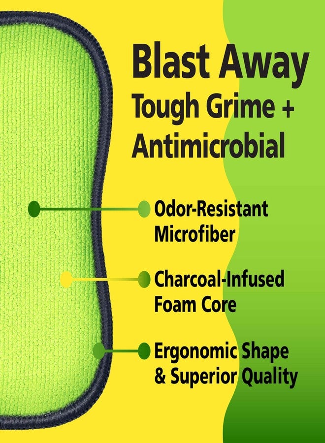 TUFF-SCRUB وسادات إسفنجية ميكروفايبر مضادة للميكروبات من فريش تاف-سكراب، قماش معالج بتقنية SILVADUR المضادة للميكروبات ورغوة مشبعة بالفحم، عبوة 6 قطع بحجم كبير باللون الأخضر - Image 3