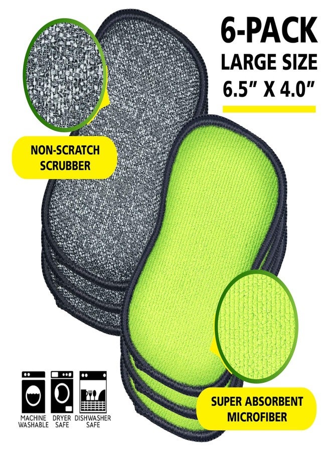 TUFF-SCRUB وسادات إسفنجية ميكروفايبر مضادة للميكروبات من فريش تاف-سكراب، قماش معالج بتقنية SILVADUR المضادة للميكروبات ورغوة مشبعة بالفحم، عبوة 6 قطع بحجم كبير باللون الأخضر - Image 2