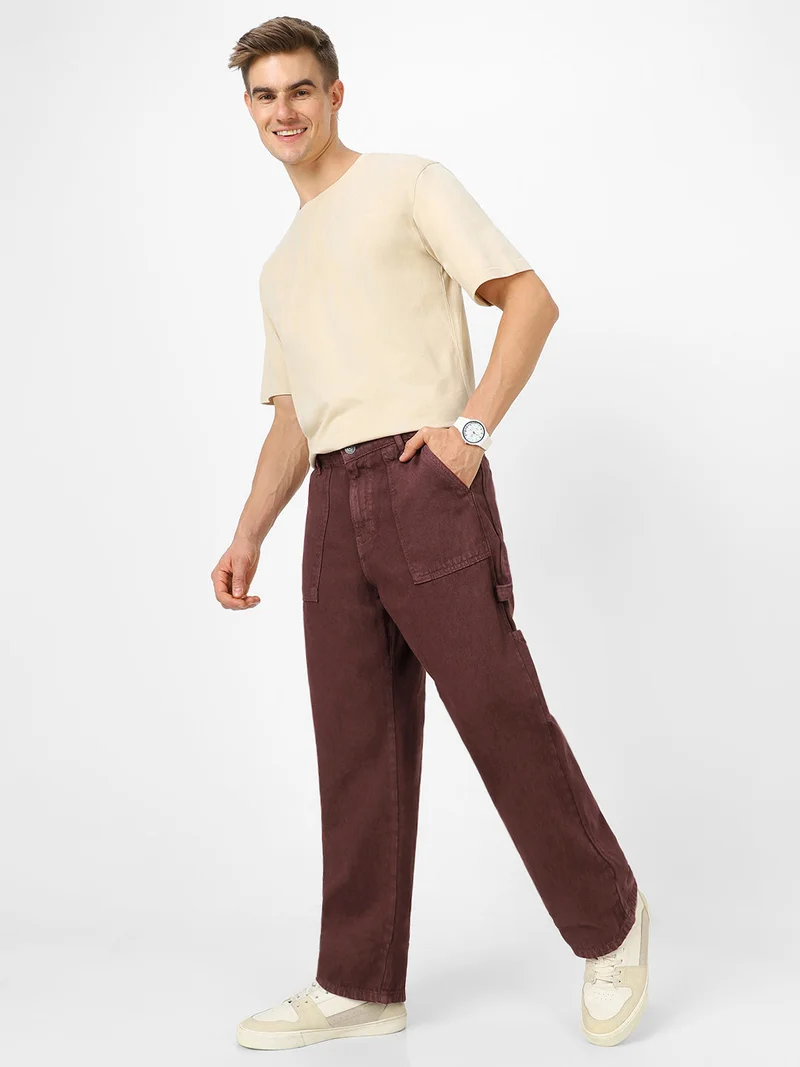 Urbano Fashion  Urbano Fashion Men's Dark Brown Loose Fit Cargo Carpenter Jeans With 6 Pockets Non-Stretchable for Men | Best Price UAE