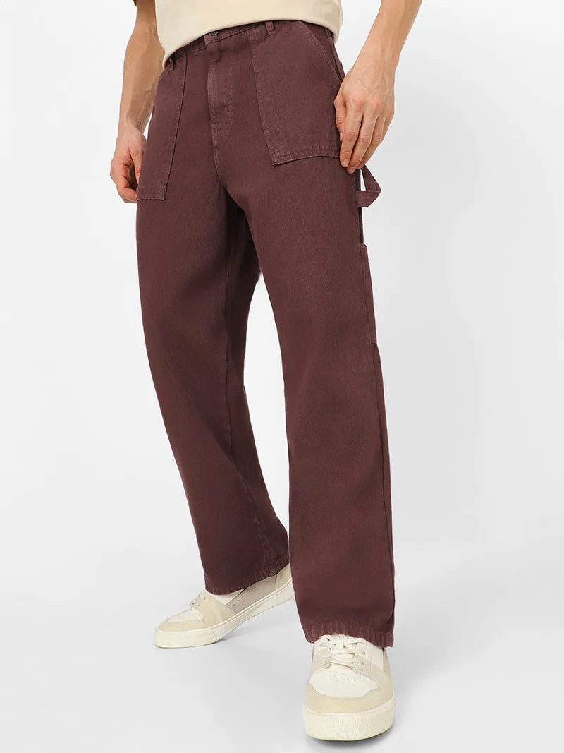 Urbano Fashion Men's Dark Brown Loose Fit Cargo Carpenter Jeans With 6 Pockets Non-Stretchable