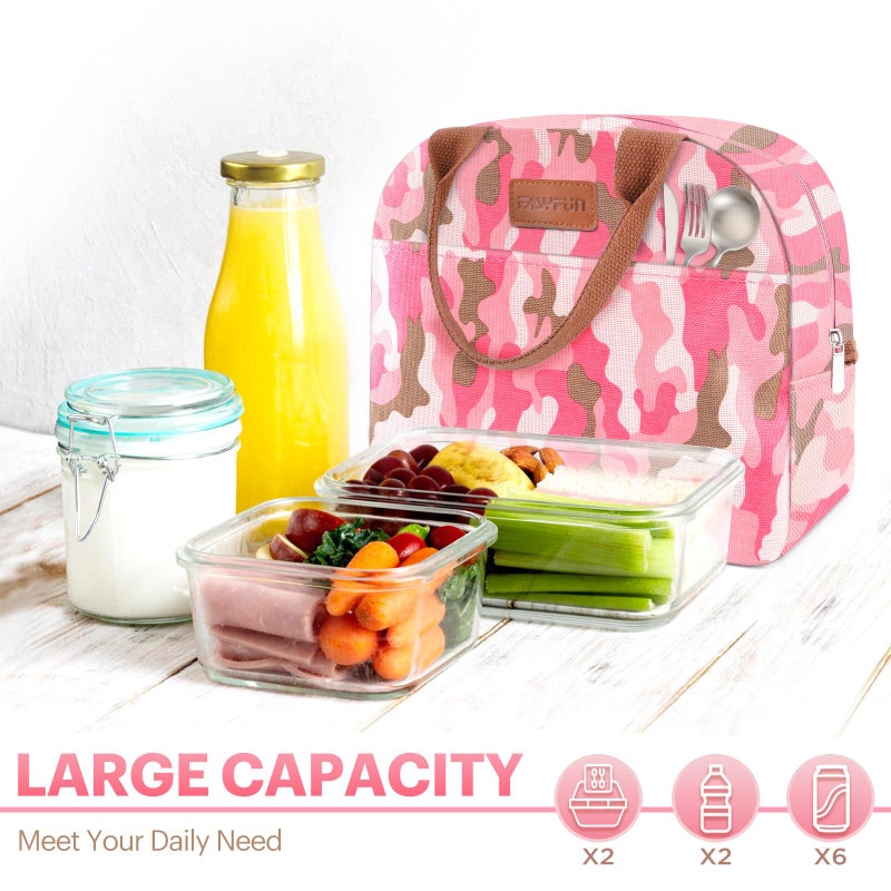 Easyfun Lunch Bag for Women & Men Adult Insulated Lunch Box, Small Leakproof Cooler Food Lunch Containers Reusable High Capacity Lunch Tote Bags for Work, Travel, Outdoor (Pink Camo) - Image 3
