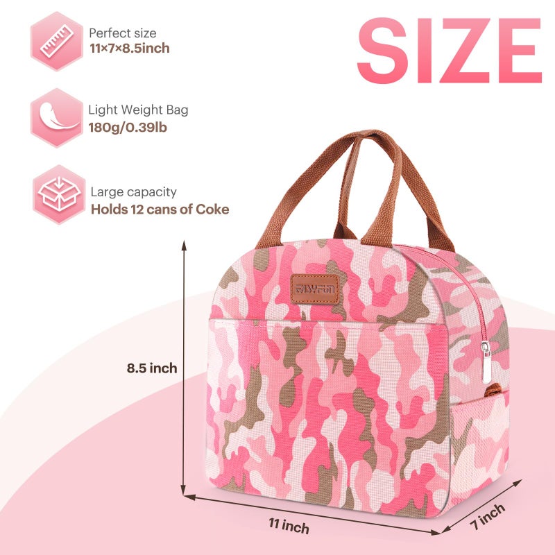 Easyfun Lunch Bag for Women & Men Adult Insulated Lunch Box, Small Leakproof Cooler Food Lunch Containers Reusable High Capacity Lunch Tote Bags for Work, Travel, Outdoor (Pink Camo) - Image 2