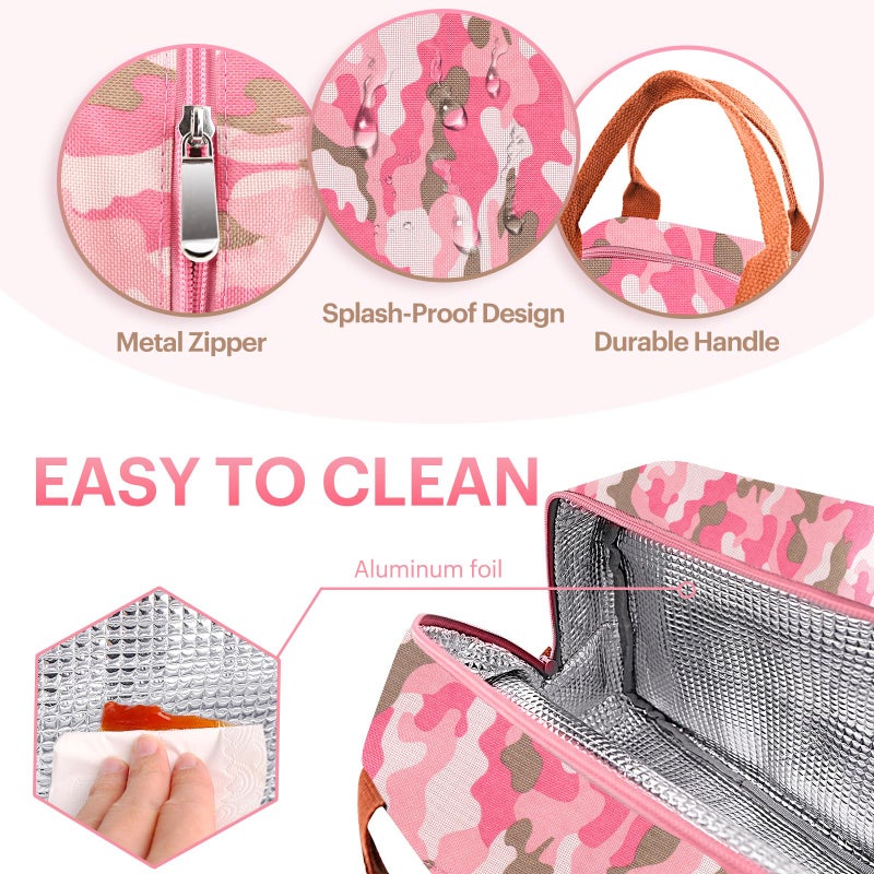 Easyfun Lunch Bag for Women & Men Adult Insulated Lunch Box, Small Leakproof Cooler Food Lunch Containers Reusable High Capacity Lunch Tote Bags for Work, Travel, Outdoor (Pink Camo) - Image 4