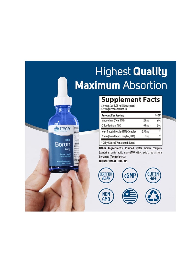 Trace Minerals Ionic Boron 6mg for Bones Joints brain function 2Fl oz 59ml - Image 2