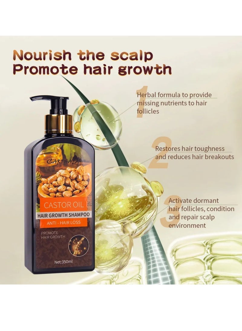 Carthaea 350ml Castor Oil Hair Growth Shampoo for Dry and Damaged Hair Growth and Increase Thickness Anti Hair Loss Shampoo Strengthens Hydrates Prevent Breakage of Hair Castor Oil Shampoo - Image 2