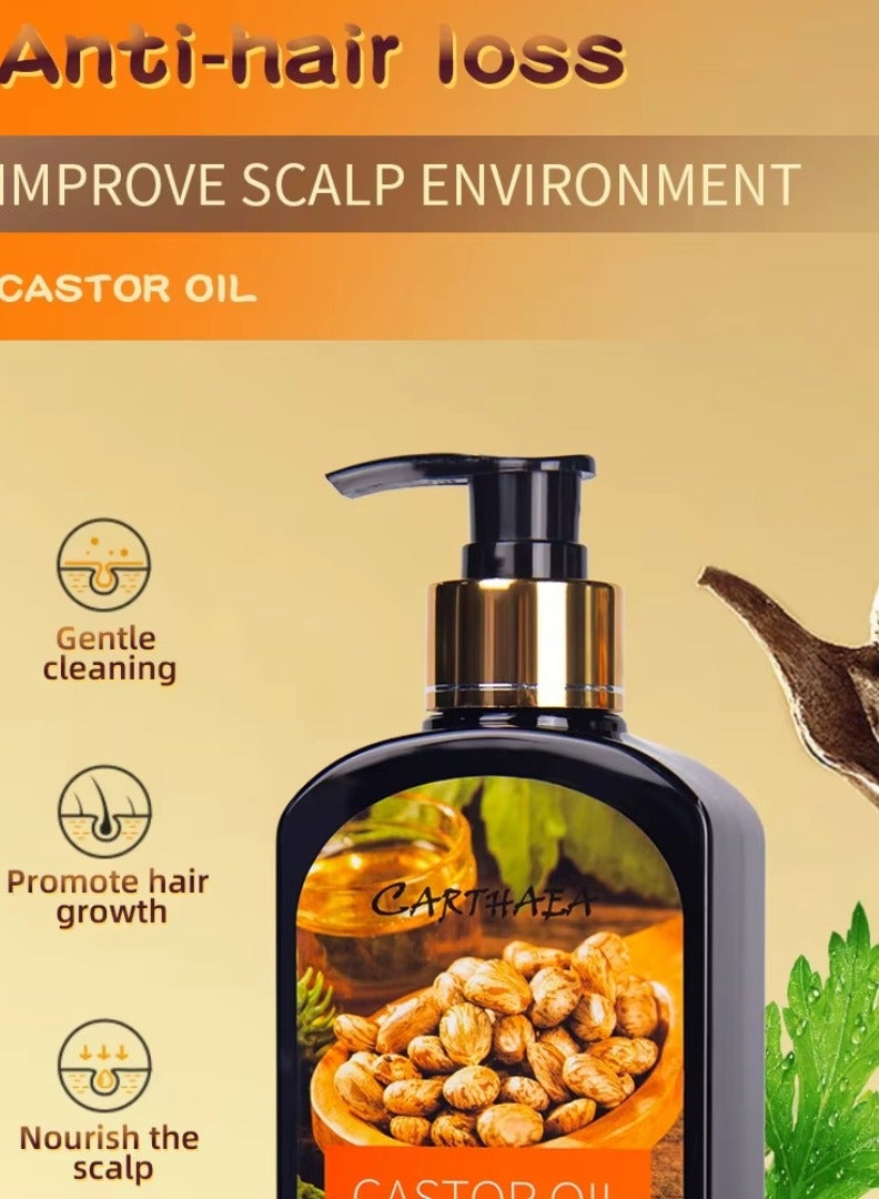 Carthaea 350ml Castor Oil Hair Growth Shampoo for Dry and Damaged Hair Growth and Increase Thickness Anti Hair Loss Shampoo Strengthens Hydrates Prevent Breakage of Hair Castor Oil Shampoo - Image 3