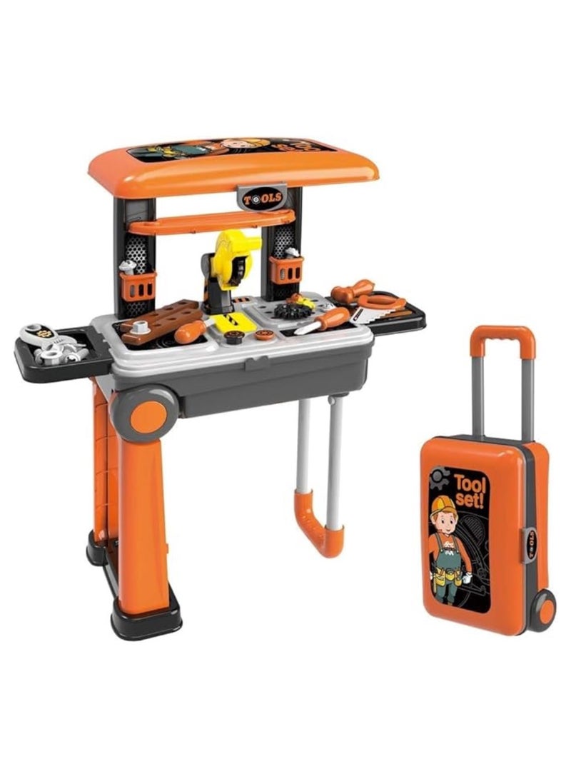ايرس مجموعة أدوات طاولة عمل 2 في 1 مع حقيبة حمل للأطفال - أدوات متجر اللعب التظاهري مع حقيبة حمل - أفضل هدية للبنائين الصغار - Image 1