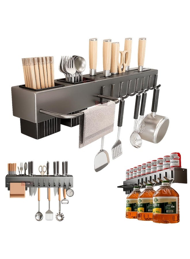 Arabest Kitchen Utility Holder 8 Hooks Double Installation - No Holes | Basket Organizer Cutlery, Knives, Seasonings, Utensilios | Cutlery Holder and Cloth | Cutlery Drying Rack - Image 1