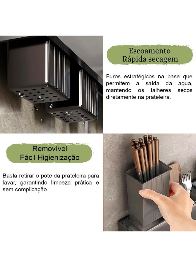Arabest Kitchen Utility Holder 8 Hooks Double Installation - No Holes | Basket Organizer Cutlery, Knives, Seasonings, Utensilios | Cutlery Holder and Cloth | Cutlery Drying Rack - Image 4