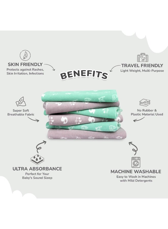 R for Rabbit Dry Nap Waterproof Quick Dry Anti-Piling Fleece Extra Absorbent Washable & Reusable Dry Sheet for Baby | Infant Bed Pad | Kids Bed Mattress Protector (Size-M, Green-Grey, Pack of 2 Combo) - Image 2