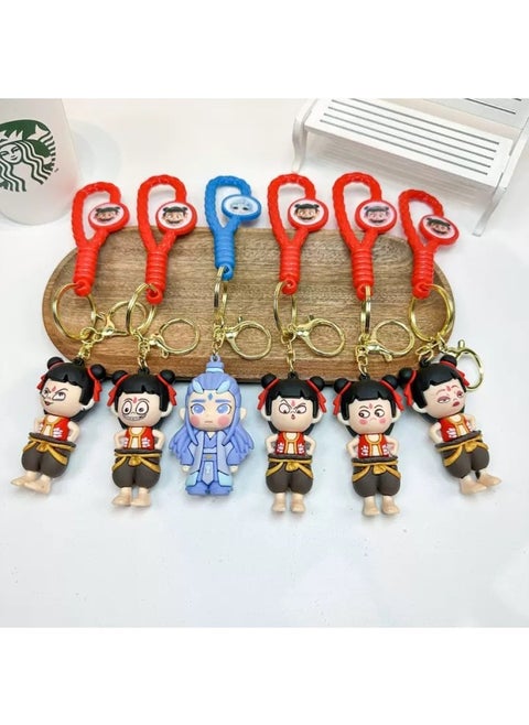 Shake The Same Style As The Head-press Face-changing Doll Toy Expression Arranged Ornaments Tide Play Doll Ornaments Toy-Color:Nezha Doll 41g Keychain 1 (random Expression In Stock)