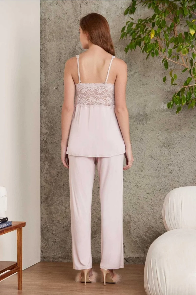 pierre cardin 2810 Women's Powder Lace Combed Cotton Dressing Gown Pajama Set