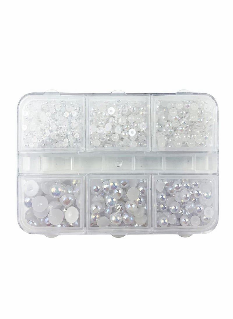SYOSI 1 Box White AB Round Flatback Imitation Half Round Pearls Bead, Multi-Size Loose Beads Gem for Pearl Nail Art, Crafts, Wedding Decoration - Image 1