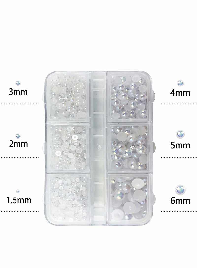 SYOSI 1 Box White AB Round Flatback Imitation Half Round Pearls Bead, Multi-Size Loose Beads Gem for Pearl Nail Art, Crafts, Wedding Decoration - Image 5