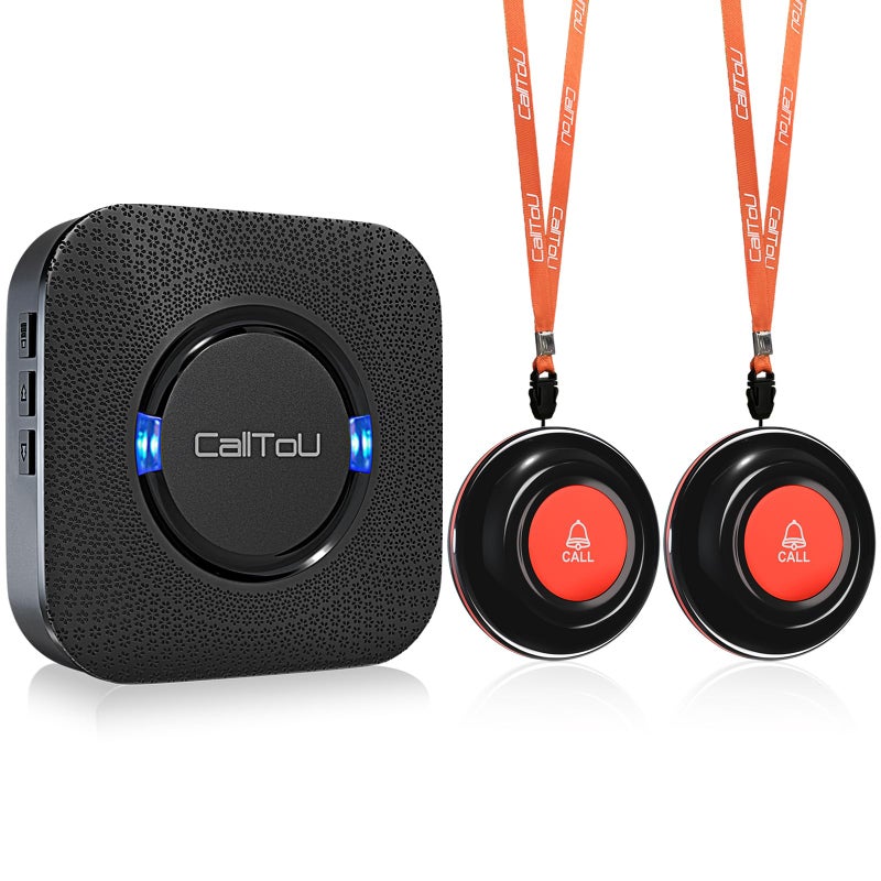 CallToU Wireless Caregiver Call Button Elderly Monitoring Alert Systems for Seniors 1 Plugin Receiver 2 Waterproof Transmitters - Image 1