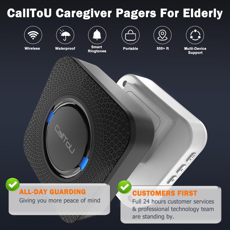 CallToU Wireless Caregiver Call Button Elderly Monitoring Alert Systems for Seniors 1 Plugin Receiver 2 Waterproof Transmitters - Image 3