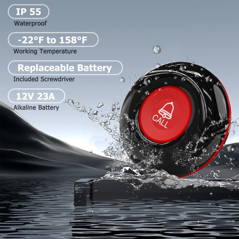 CallToU Wireless Caregiver Call Button Elderly Monitoring Alert Systems for Seniors 1 Plugin Receiver 2 Waterproof Transmitters - Image 4