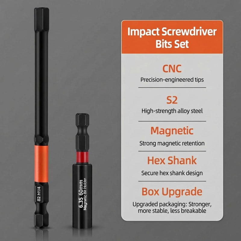 FYRIXY 20-Piece 4" Long Hex Bit Set â€“ Metric & SAE Allen Wrench Drill Bits with 1/4" Hex Shank, S2 Steel, CNC Machined Magnetic Tips, Extension Socket & Storage Box â€“ Compatible with Impact Drivers - Image 3