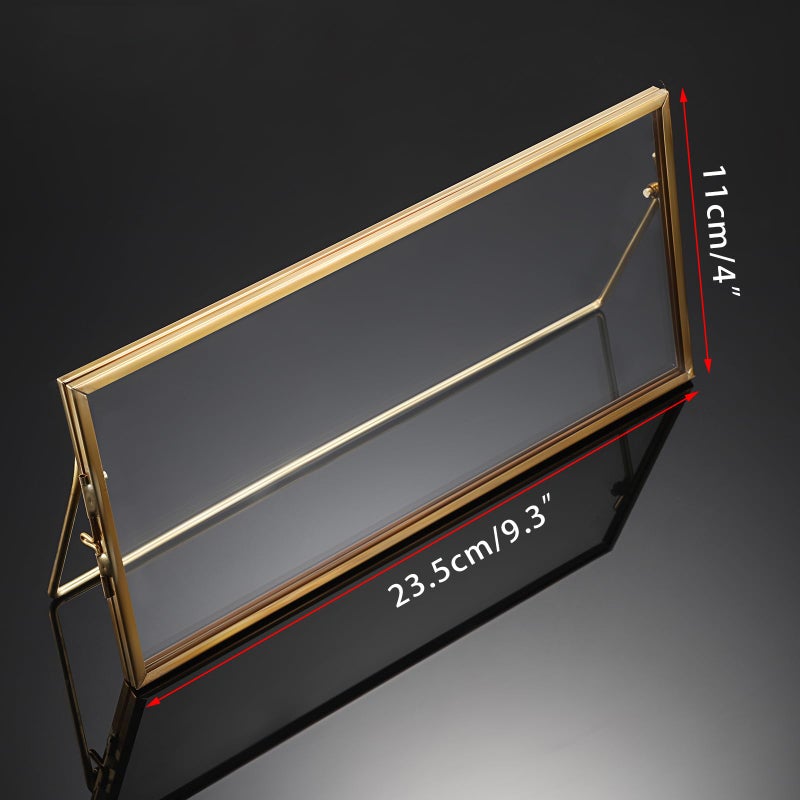 JUXYES Tabletop Business License Frame Brass License Certificate Display Frame, Double Glass Floating Diploma Frames, Desktop Golden Graduation Frames for 4x9 and 3.5x8.5 Certificate Business - Image 2