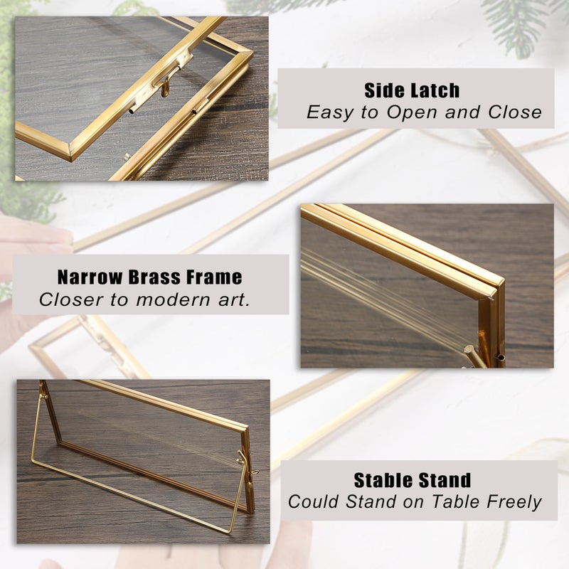 JUXYES Tabletop Business License Frame Brass License Certificate Display Frame, Double Glass Floating Diploma Frames, Desktop Golden Graduation Frames for 4x9 and 3.5x8.5 Certificate Business - Image 3