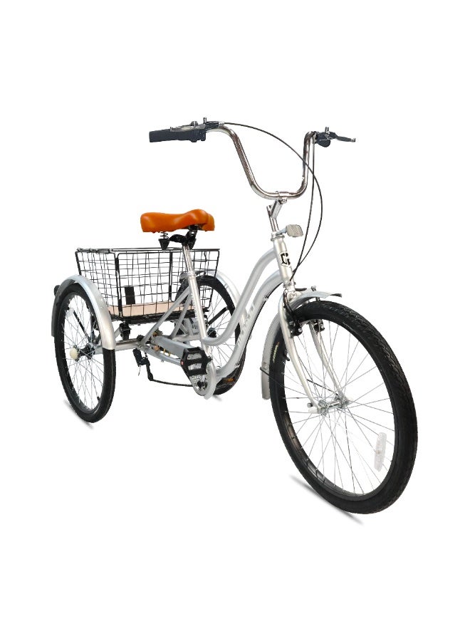 MOGOO Mogoo Hauler Adult Tricycle 24/26 Inch - 6-Speed Shimano Gears - Durable Steel Frame - Removable Rear Basket with Wheels & Handle - Strong Brakes - Vintage Saddle - Perfect for Shopping - Image 2