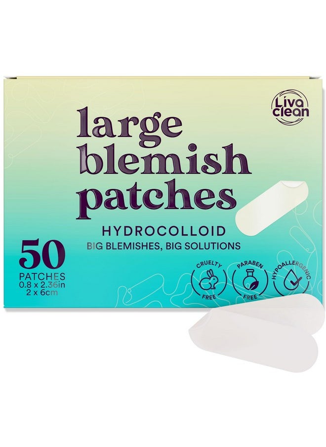 LivaClean - 50Ct Large Hydrocolloid Acne Patches For Pore Spots Nose Face Cystic Pimple Zit Patch Big Pimple Patches Hydrocolloid Bandages Strips Stickers Pimple Patch Xl Large Acne Patch Large - Image 1