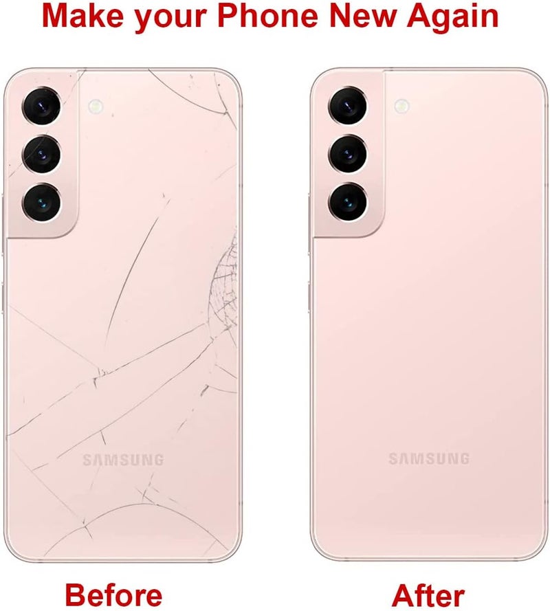 Perzework استبدال زجاج الخلفي لجهاز سامسونج جالاكسي S22 بحجم 6.1 بوصة 5G مع مجموعة أدوات الإصلاح ومواد لاصقة مثبتة مسبقًا (ذهب وردي) - Image 3