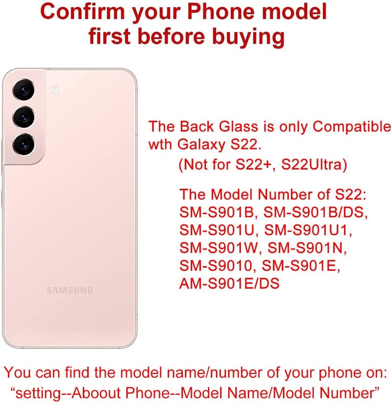 Perzework استبدال زجاج الخلفي لجهاز سامسونج جالاكسي S22 بحجم 6.1 بوصة 5G مع مجموعة أدوات الإصلاح ومواد لاصقة مثبتة مسبقًا (ذهب وردي) - Image 4