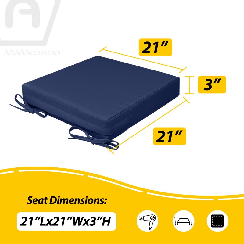 AAAAAcessories Outdoor Seat Cushions for Chairs, Waterproof, Fade-Resistant, 21" x 21" x 3", Patio Furniture Replacement Cushions, Set of 2, Navy Blue - Image 5