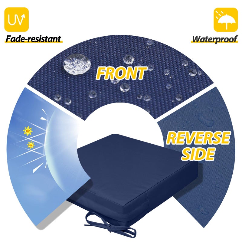 AAAAAcessories Outdoor Seat Cushions for Chairs, Waterproof, Fade-Resistant, 21" x 21" x 3", Patio Furniture Replacement Cushions, Set of 2, Navy Blue - Image 2