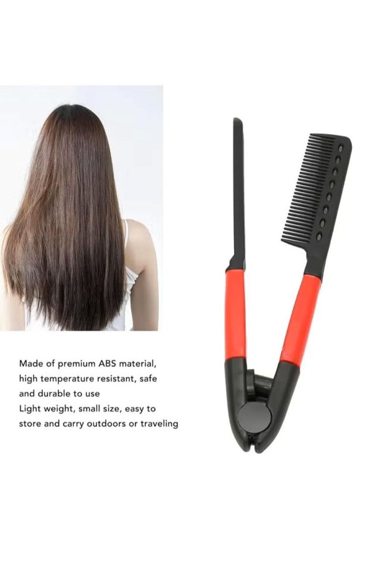 Flat Iron Straightening Comb,Folding Flat Comb Salon Hair Brush Comb Hairdressing Styling Hair Straightener,Hair Styling Comb Styling Comb V-Shaped Straightening Comb For Knotty Hair - Image 4