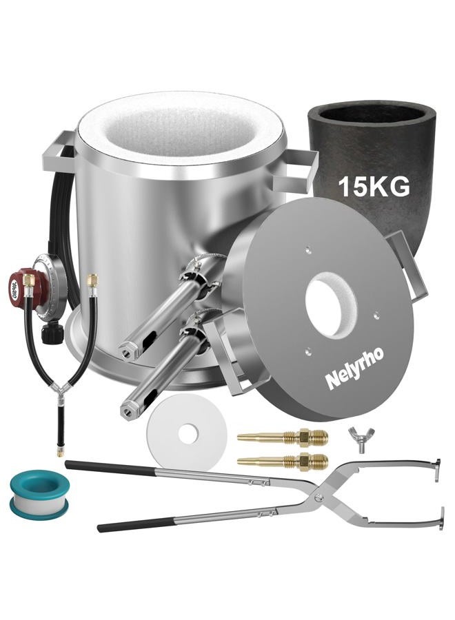 Nelyrho 15kg Propane Smelting Furnace Kit, Foundry Aluminium Silver Gold Copper Metal, with Lifting Tong and Crucible, Foundry Kiln - Image 1