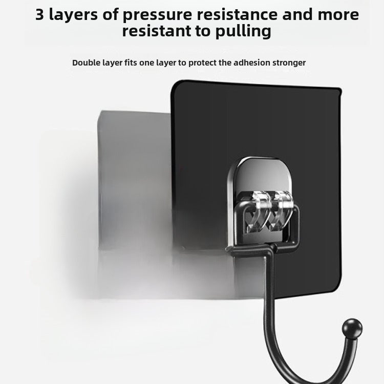 Heavy-Duty Adhesive Hooks, No-Drill, Transparent, Kitchen  Bathroom large black hook 