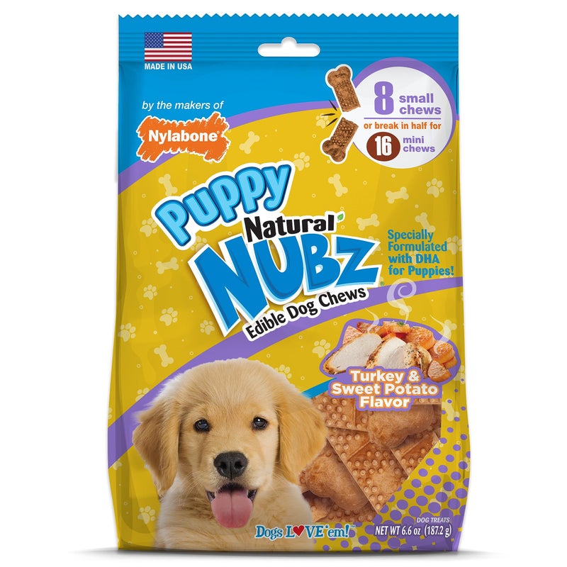 Nylabone Nubz Natural Dog Chew Treats for Puppies, Long Lasting Dog Bones Made in USA, Puppy Training Treats, Turkey & Sweet Potato Flavor, for Puppies Up to 25 lbs. (8 Count) - Image 1