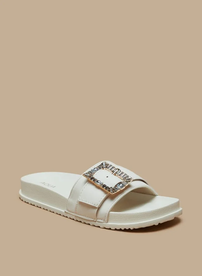 Aqua Women Embellished Slip-On Slide Slippers