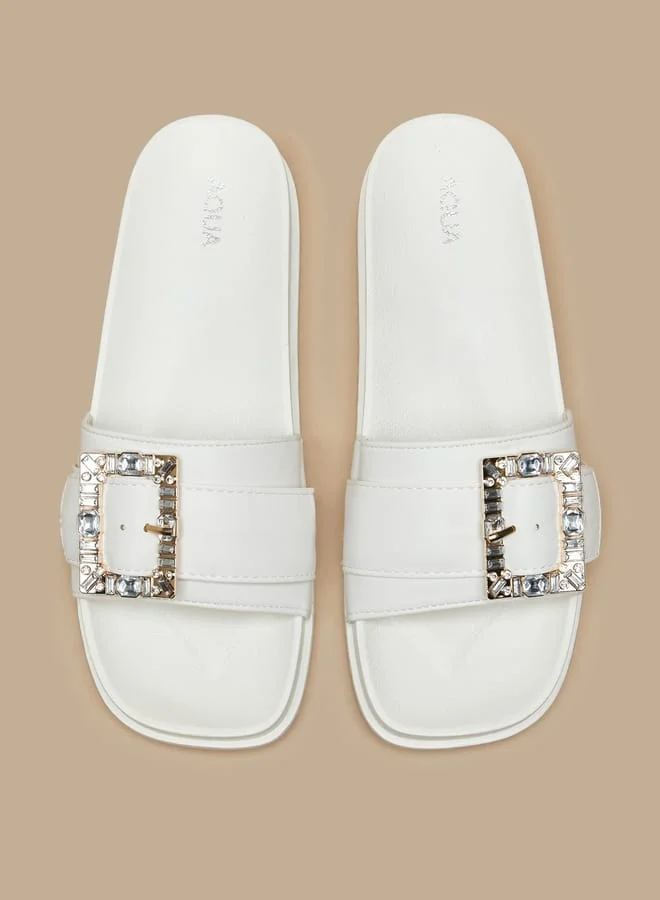 Aqua Women Embellished Slip-On Slide Slippers