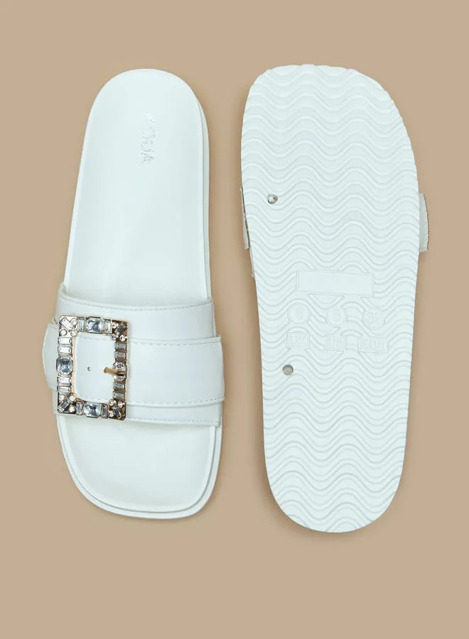 Aqua Women Embellished Slip-On Slide Slippers