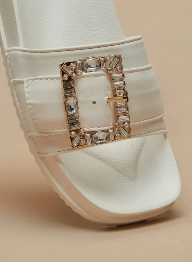 Aqua Women Embellished Slip-On Slide Slippers