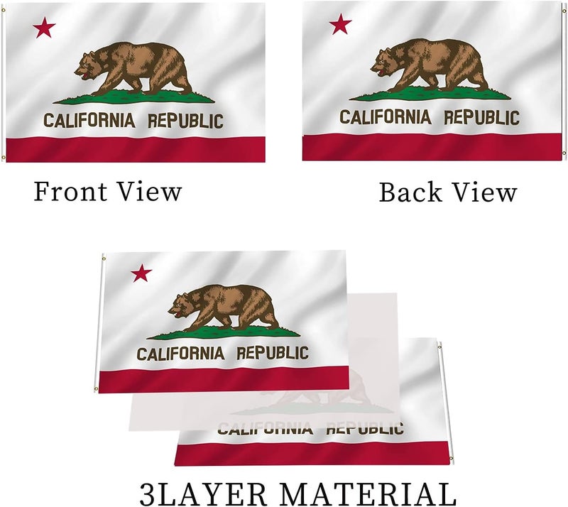 ARSOF California Republic State Flag Double Sided 2x3 Outdoor Heavy Duty 3 Ply Cali Bear Flags with Durable Canvas Header and 2 Brass Grommets Vivid Colors CA Flags - Image 3