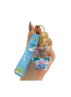 Kawaii Keychain Bear Liquid Floating Quicksand Cute Keychains Bag Charm Wristlet Bracelet Key Ring for Women Girl