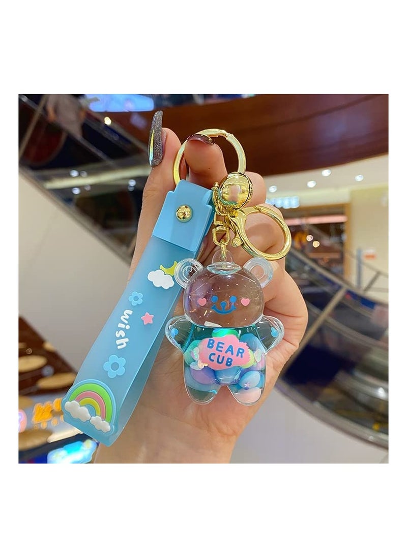 SYOSI - Kawaii Keychain Bear Liquid Floating Quicksand Cute Keychains Bag Charm Wristlet Bracelet Key Ring for Women Girl - Image 1